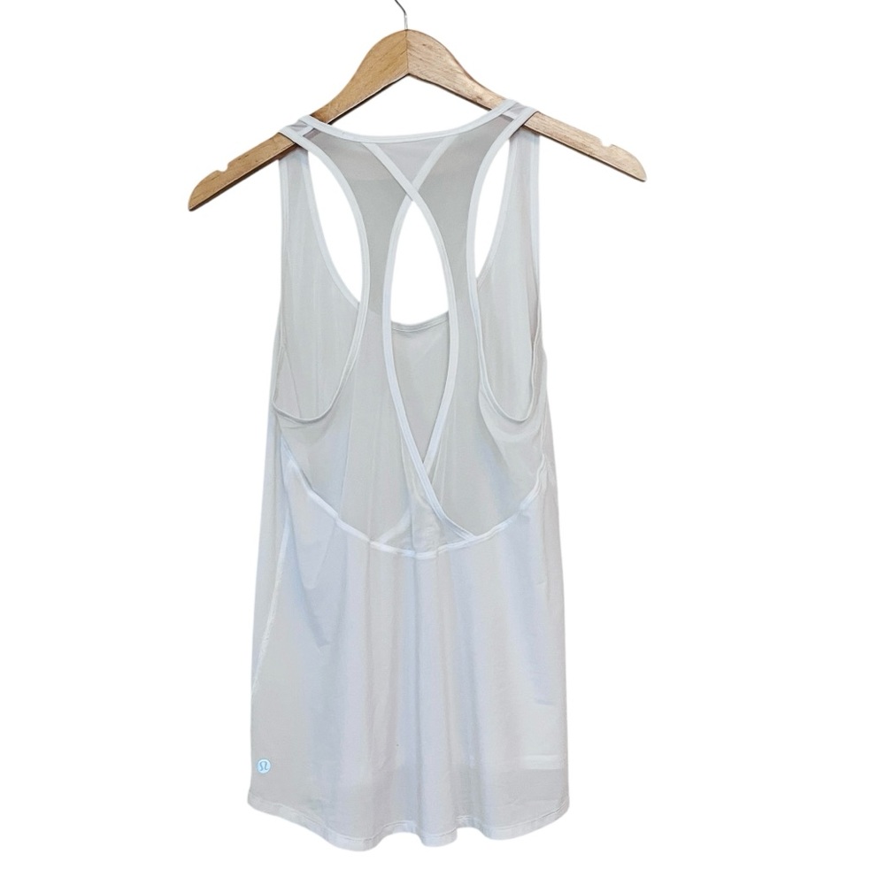 LULULEMON White Sheer Open Back Tank Top M/L Tranquil Yoga 8/10